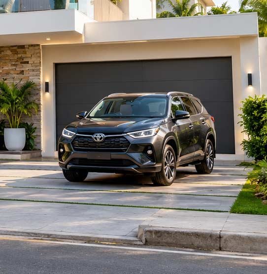 SUV Toyota garé devant une villa moderne
